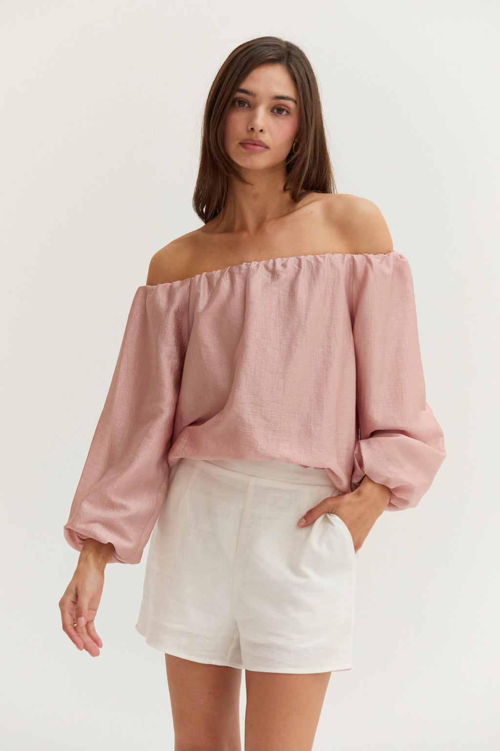 Off Shoulder Crinkle Blouse
