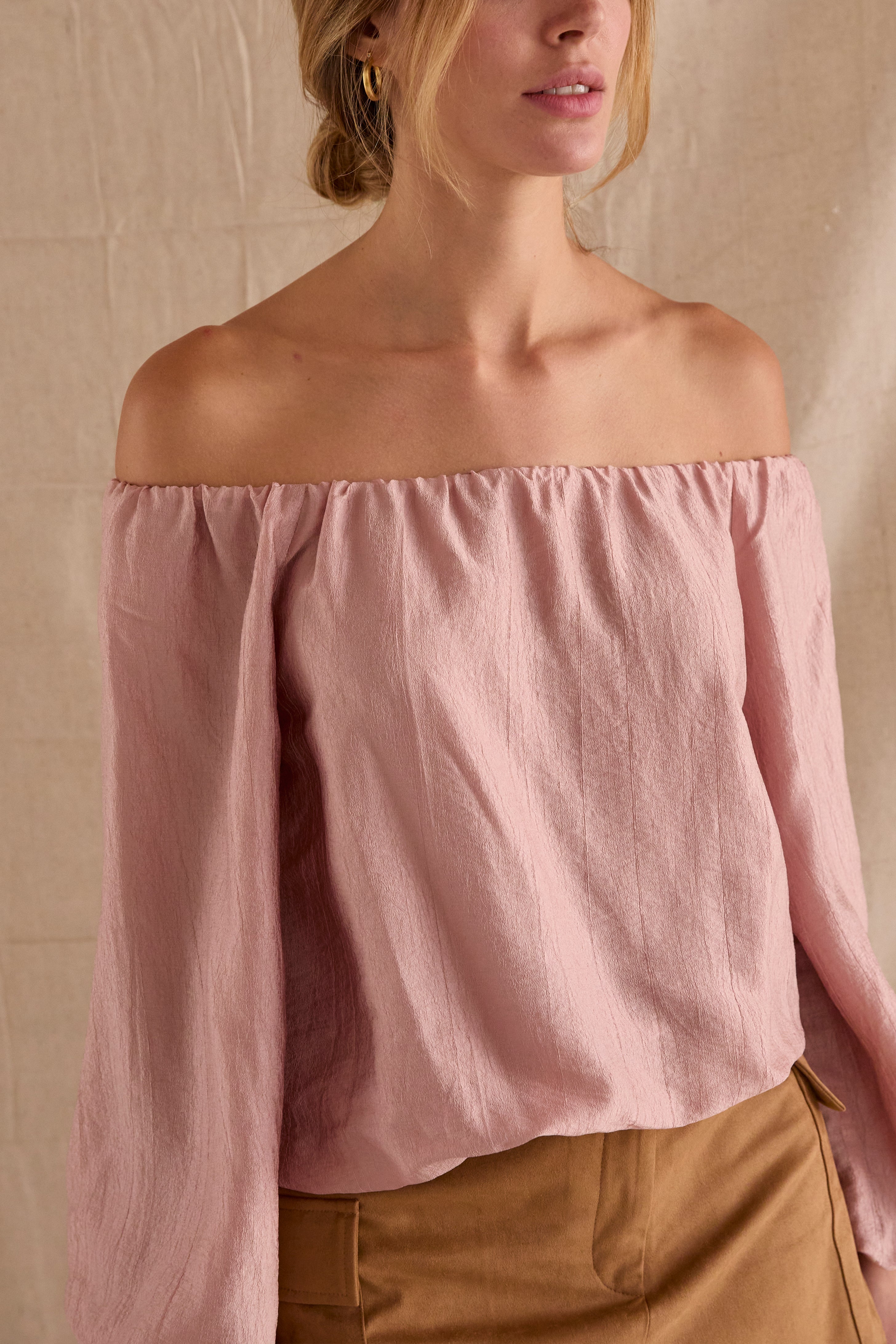 Off Shoulder Crinkle Blouse