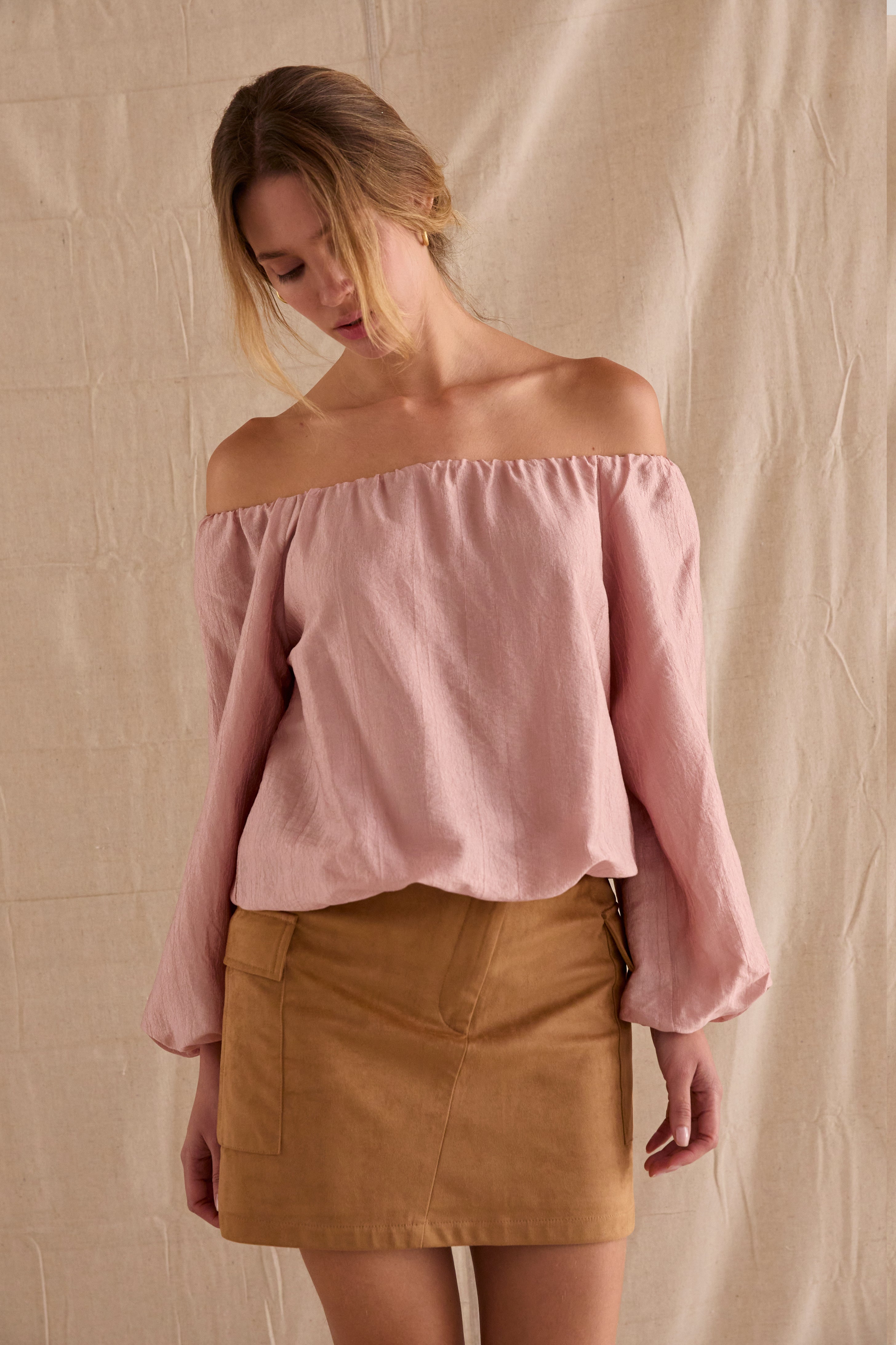 Off Shoulder Crinkle Blouse