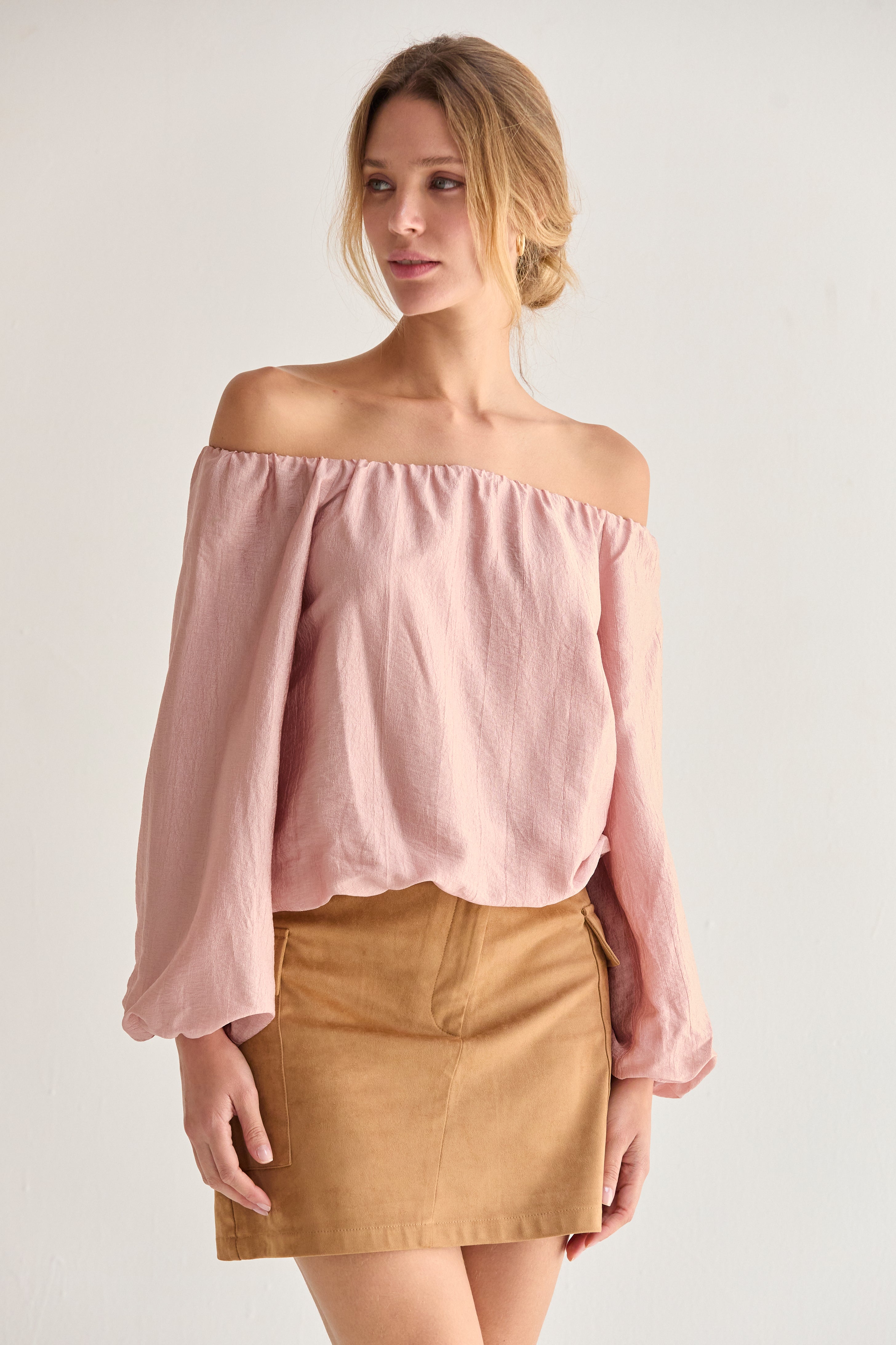 Off Shoulder Crinkle Blouse
