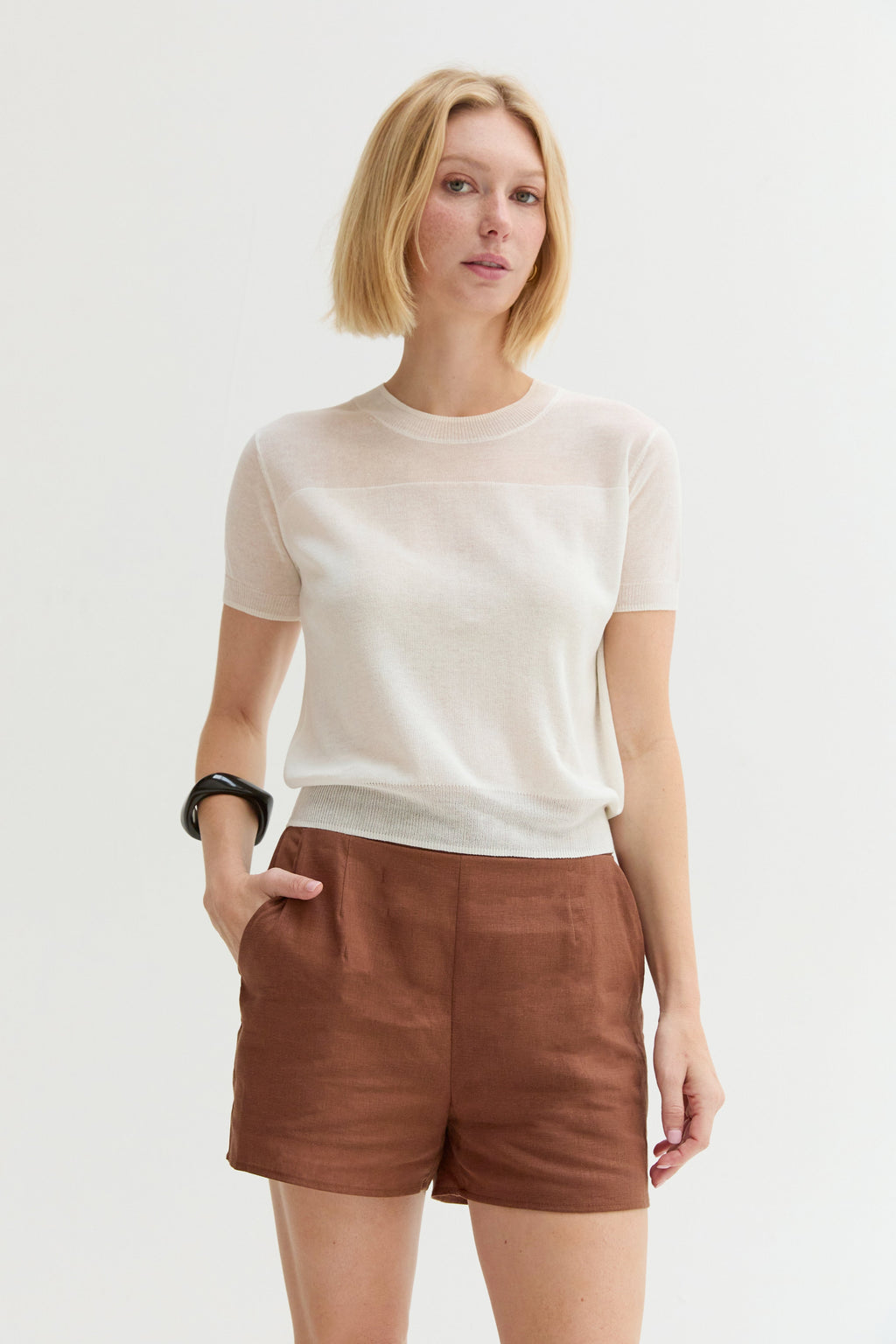 Short Sleeve Sheer Knit Top