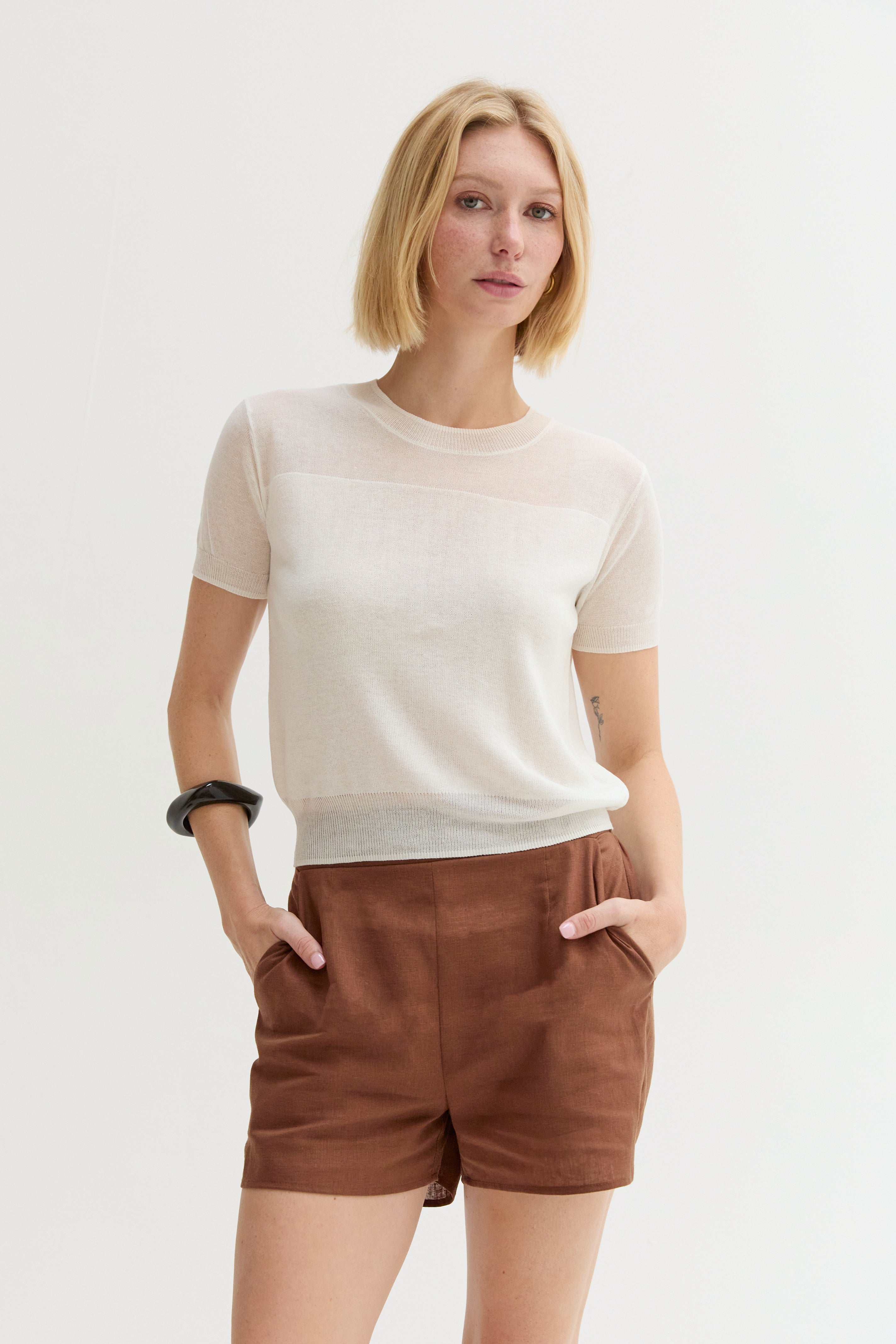 Short Sleeve Sheer Knit Top