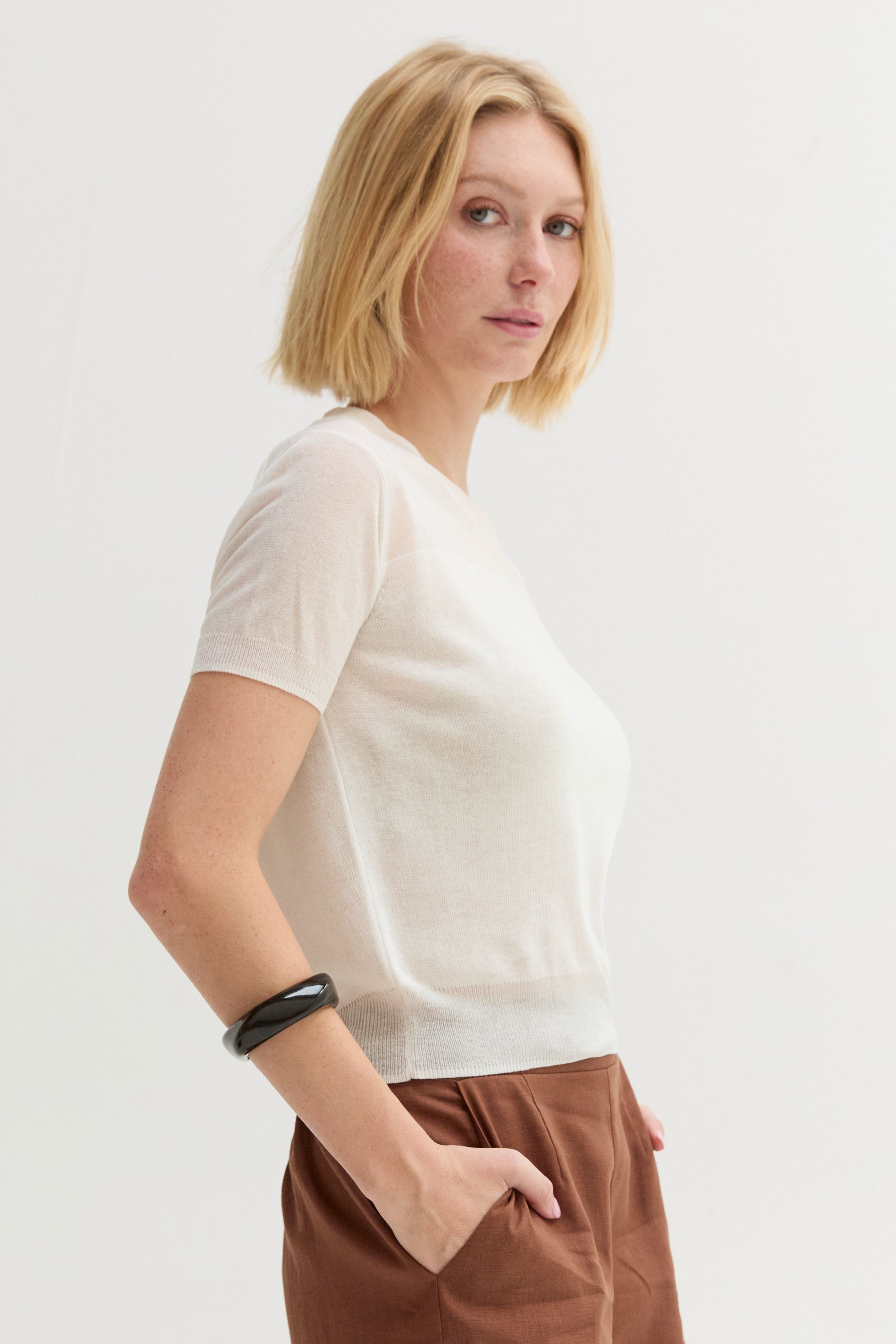 Short Sleeve Sheer Knit Top