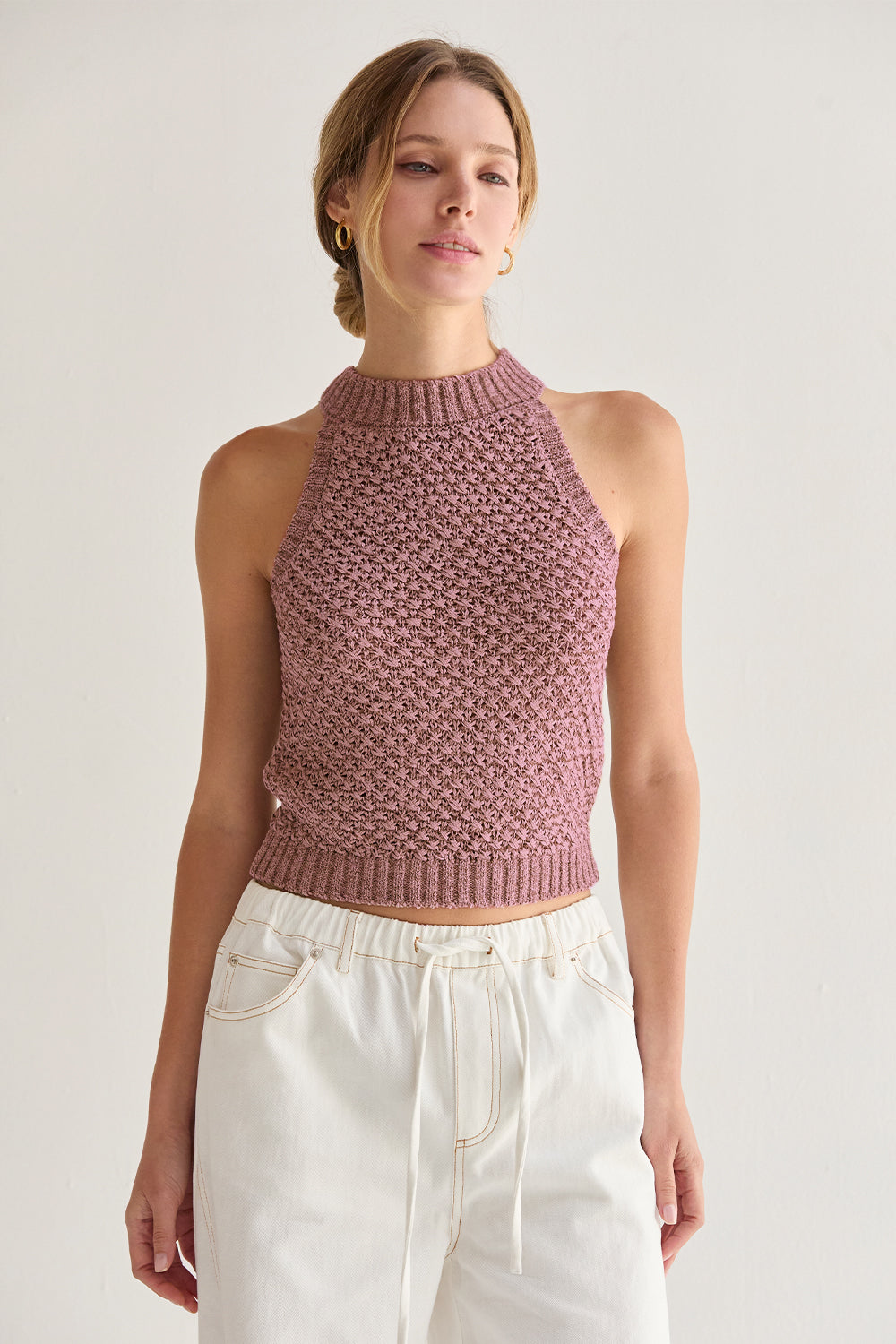 Basket Weave Halter Knit Top