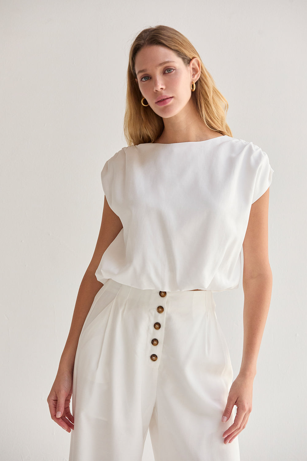 Cap Sleeve Bubble Hem Top