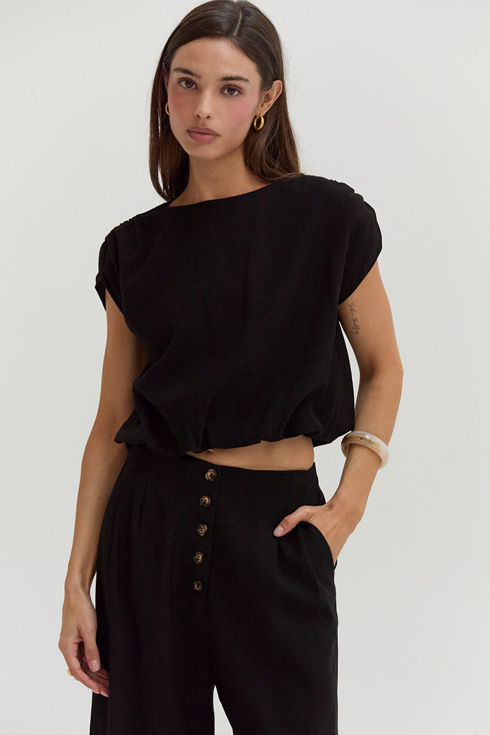 Cap Sleeve Bubble Hem Top