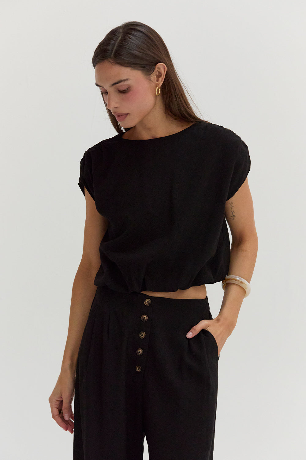 Cap Sleeve Bubble Hem Top