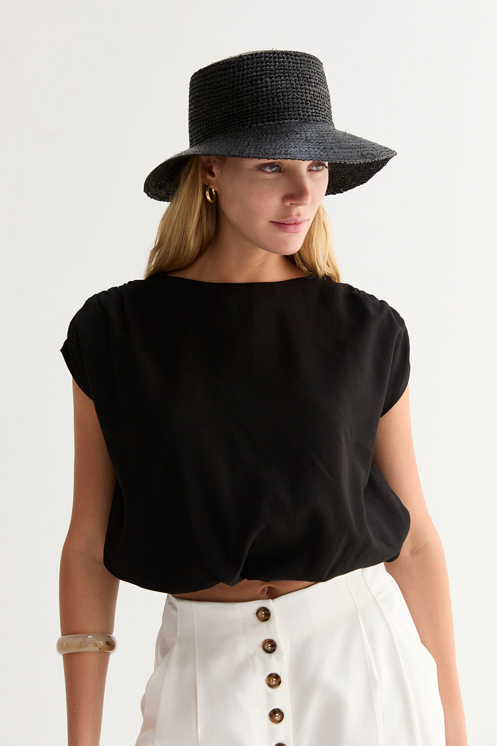 Cap Sleeve Bubble Hem Top