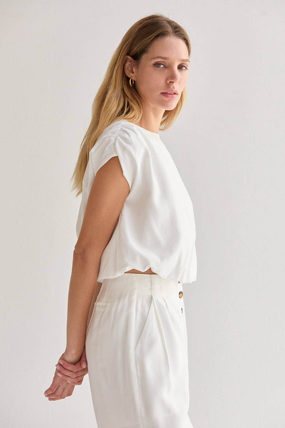 Cap Sleeve Bubble Hem Top