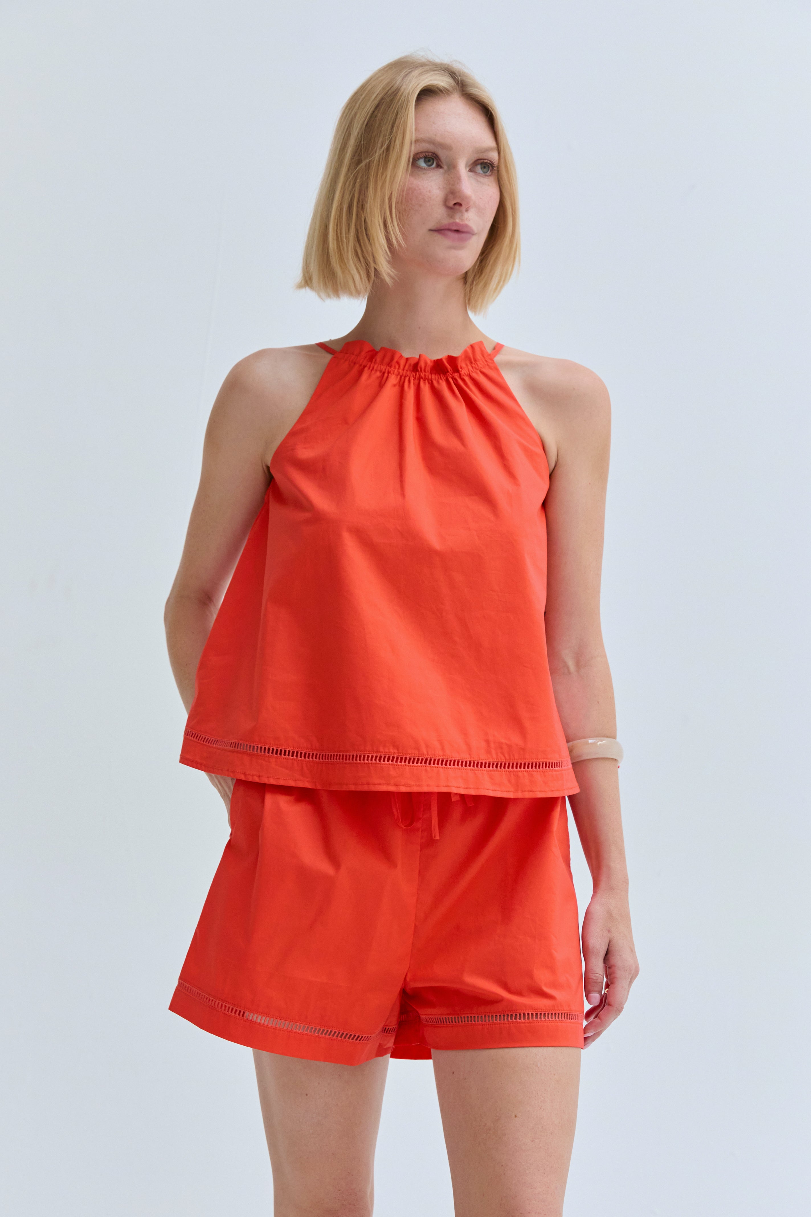 Poplin Lattice Trim Halter Top