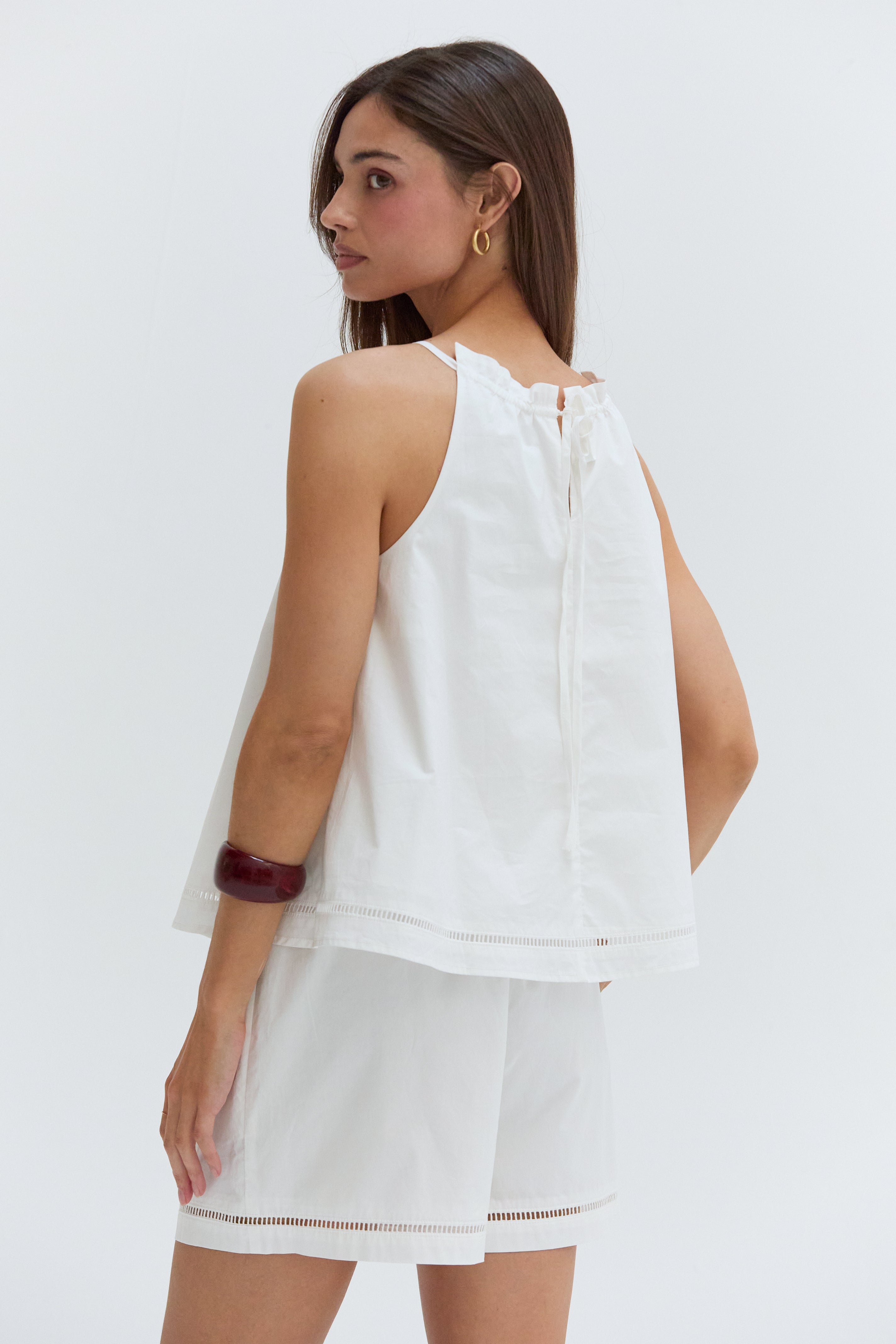 Poplin Lattice Trim Halter Top