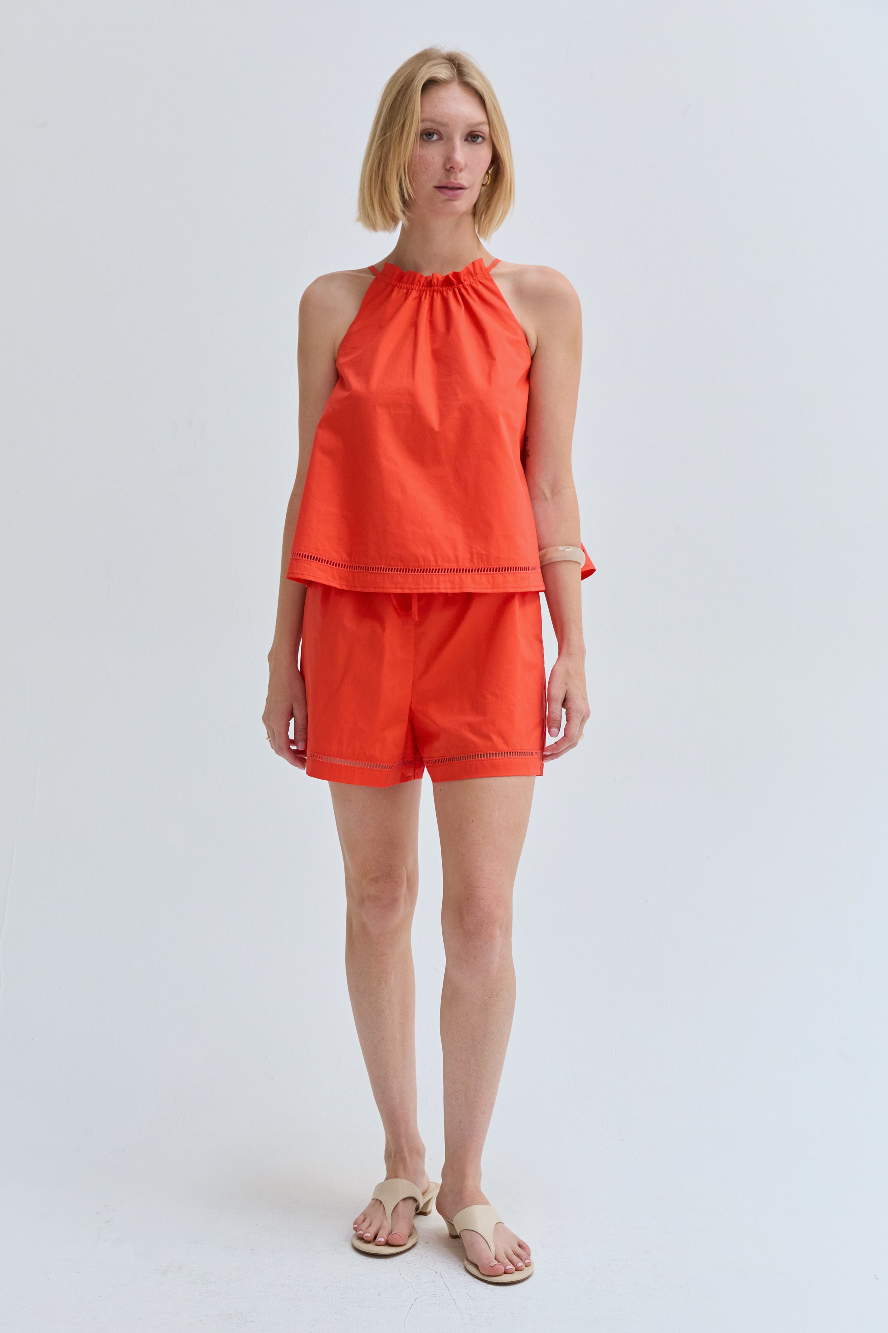 Poplin Lattice Trim Halter Top