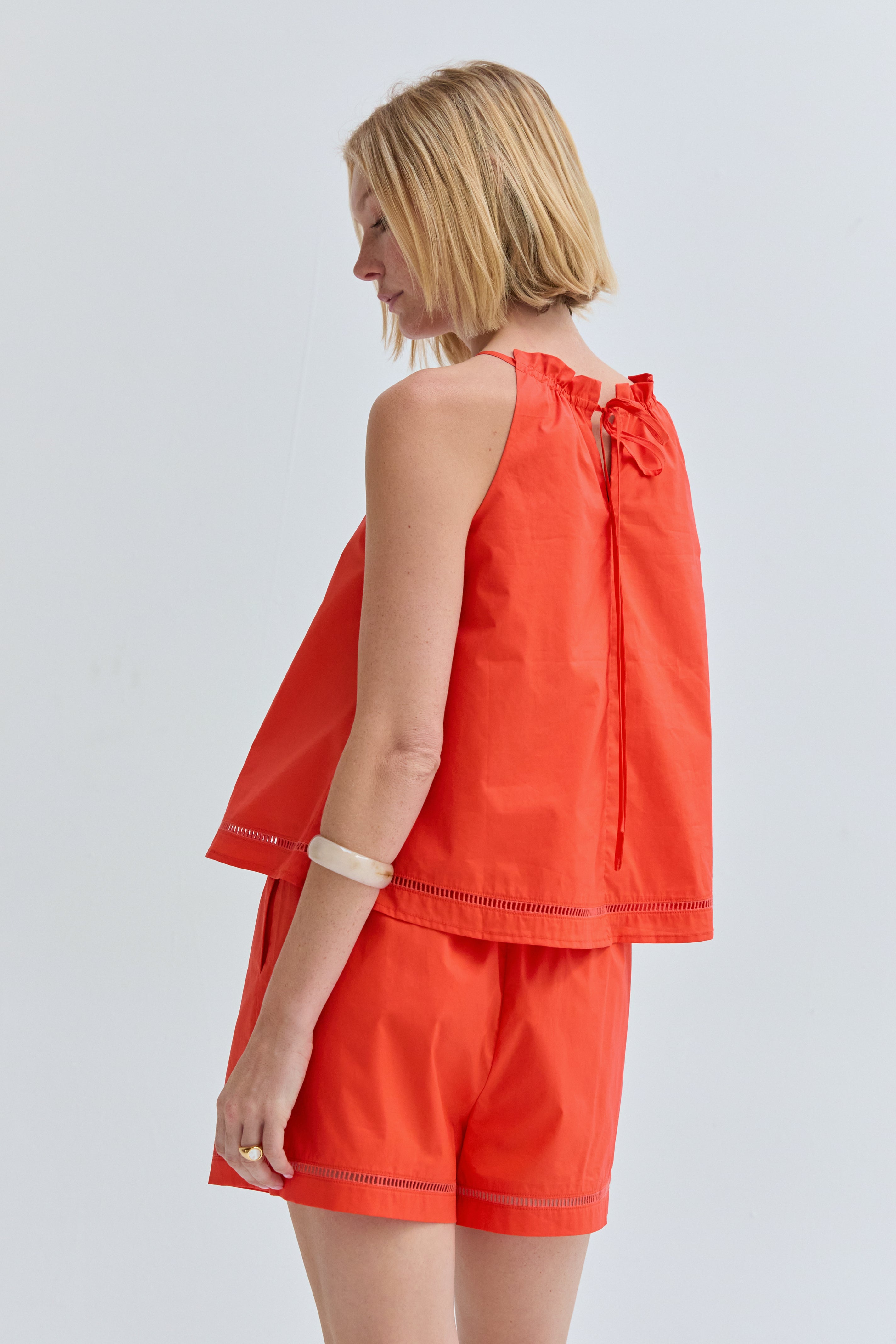 Poplin Lattice Trim Halter Top