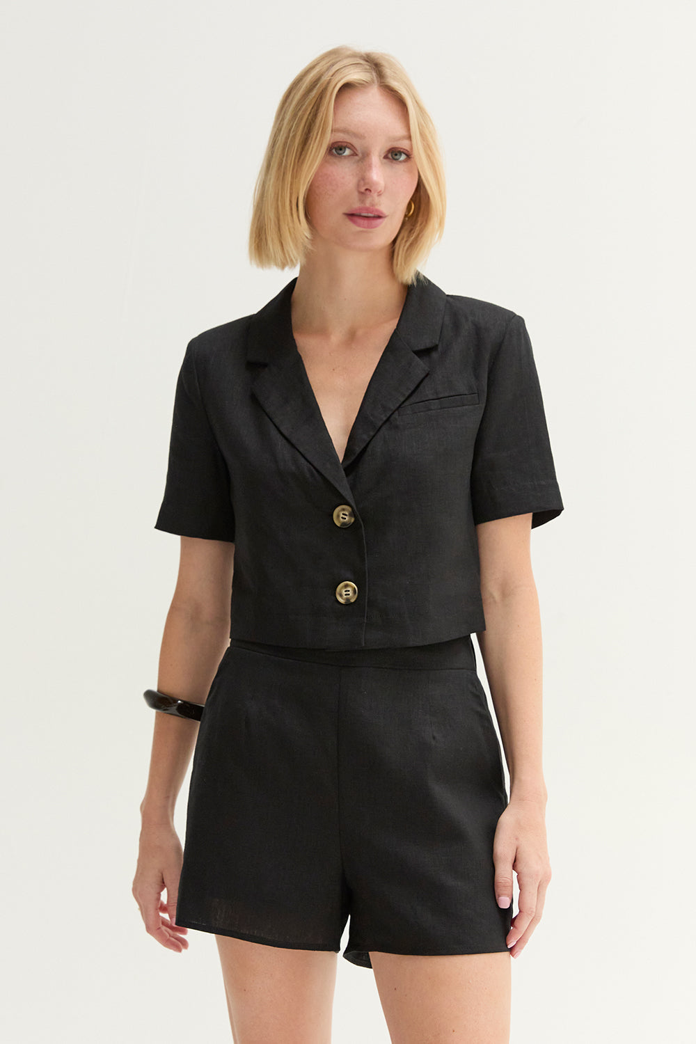 Cropped Linen Blend Blazer