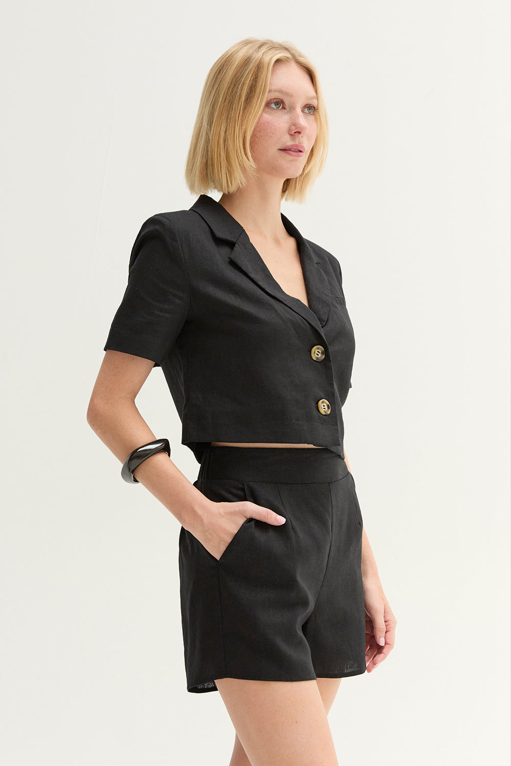 Cropped Linen Blend Blazer