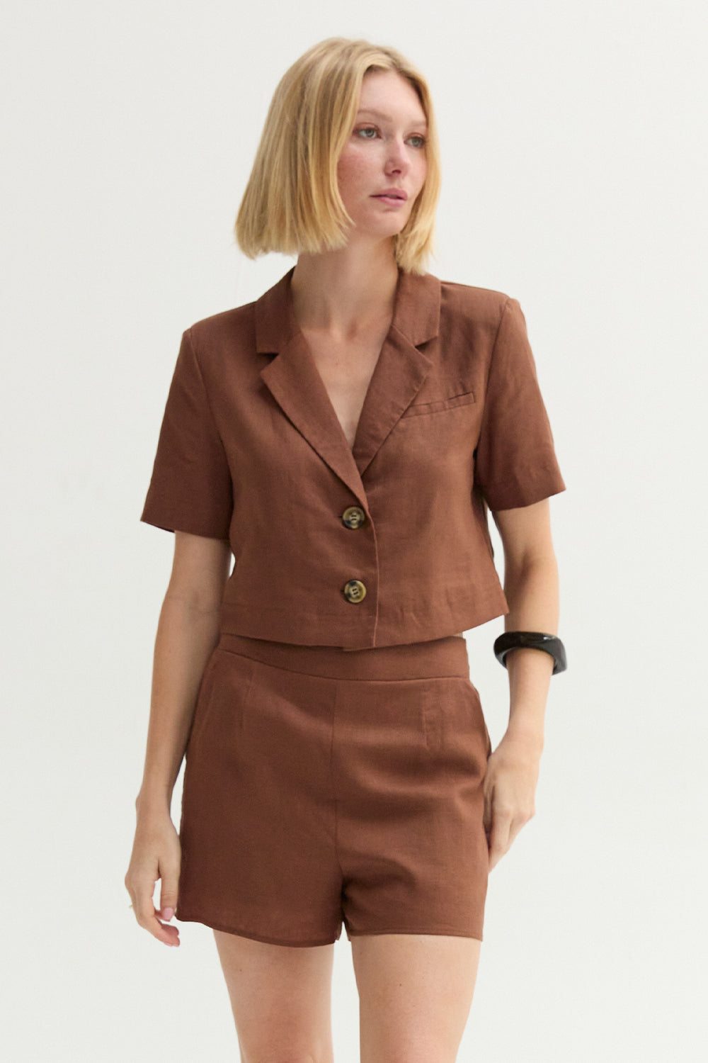 Cropped Linen Blend Blazer