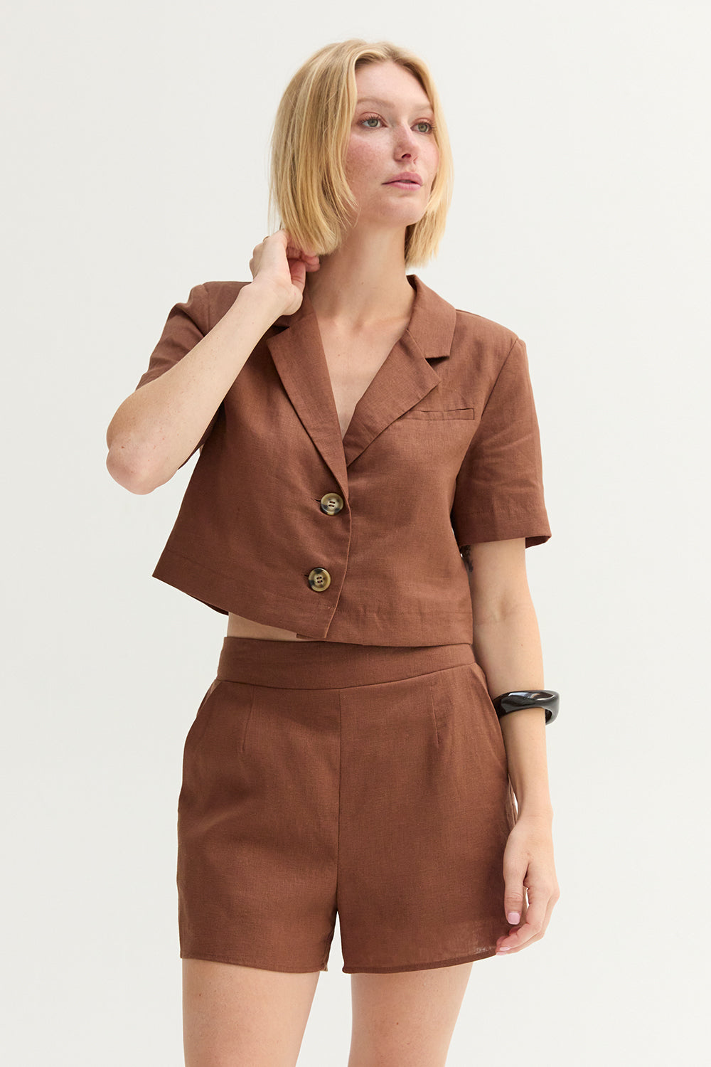 Cropped Linen Blend Blazer