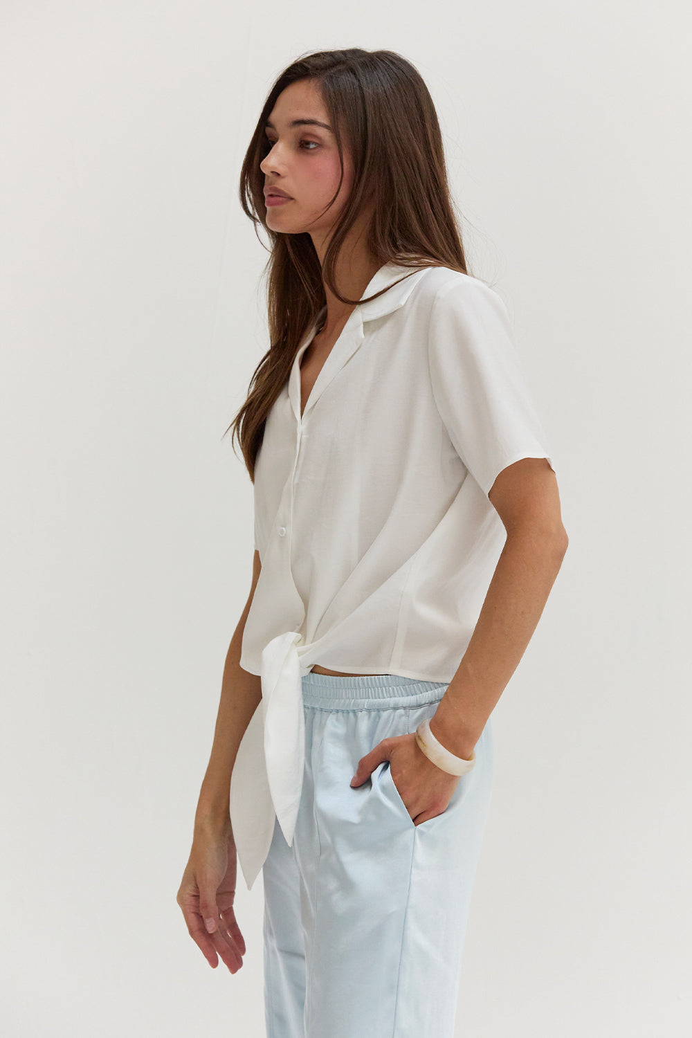 Front Tie Short Sleeve Blouse