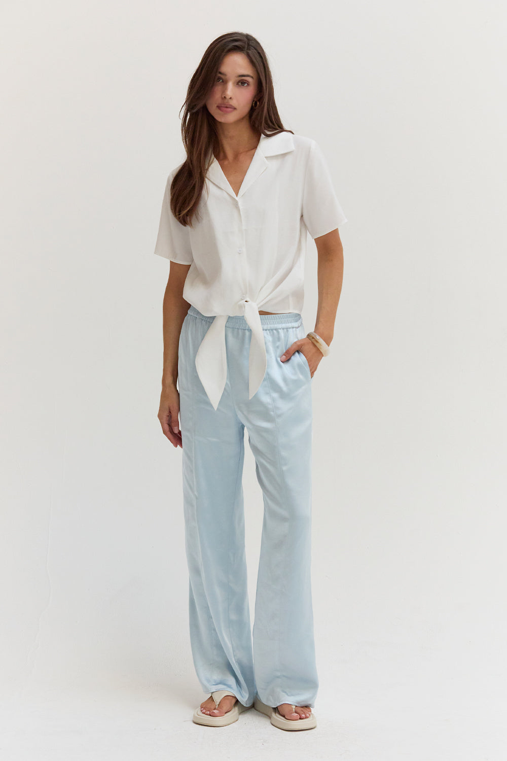 Front Tie Short Sleeve Blouse