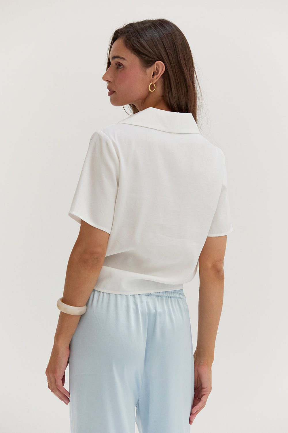 Front Tie Short Sleeve Blouse