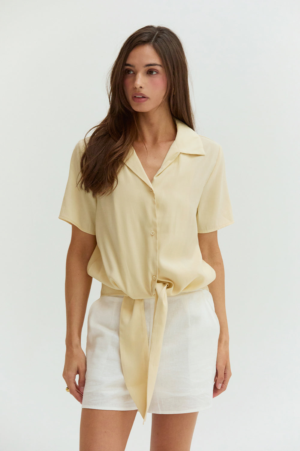 Front Tie Short Sleeve Blouse