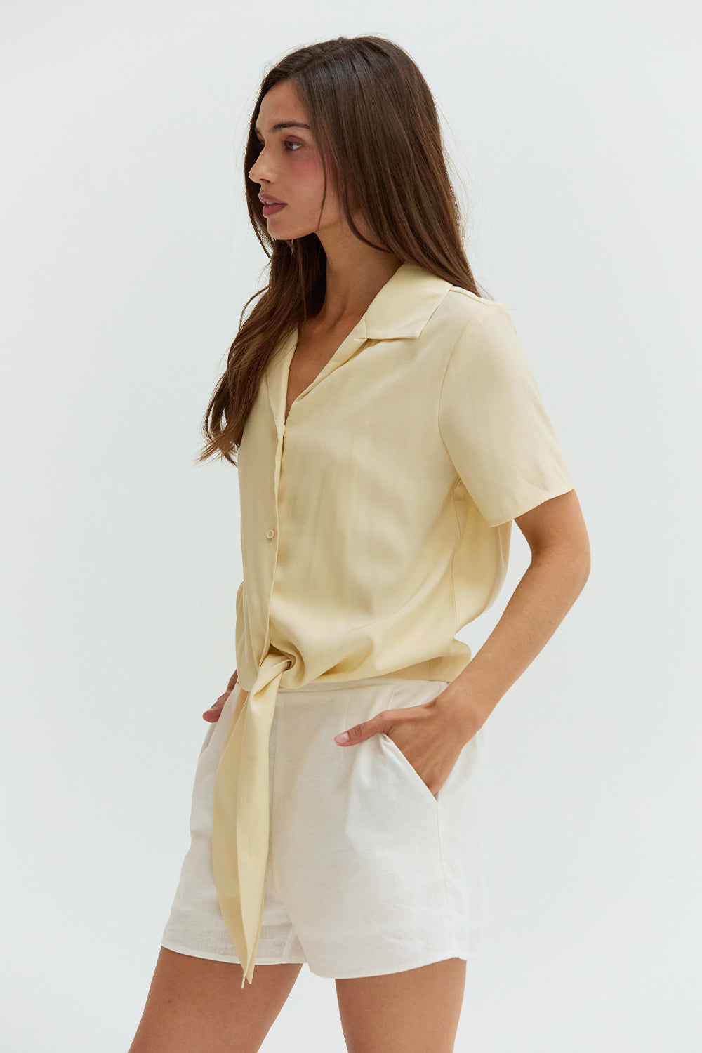 Front Tie Short Sleeve Blouse
