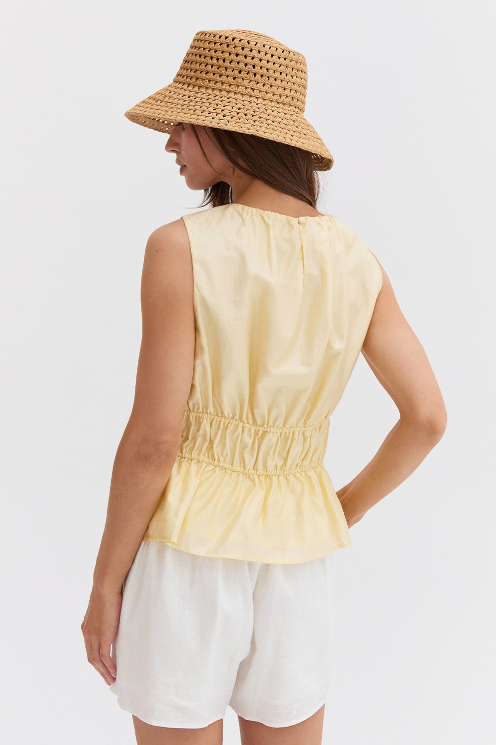 Tencel Blend Ruched Sleeveless Blouse