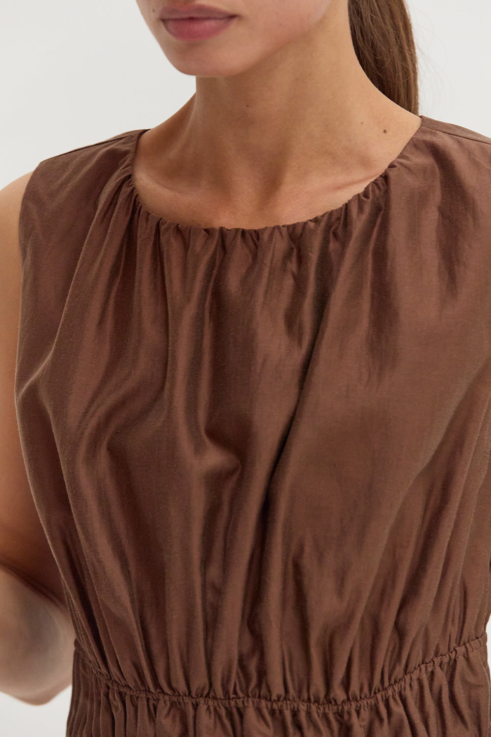 Tencel Blend Ruched Sleeveless Blouse