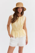 Tencel Blend Ruched Sleeveless Blouse