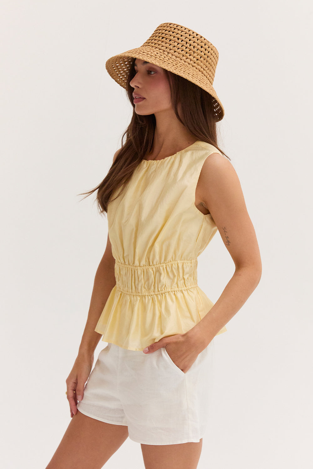 Tencel Blend Ruched Sleeveless Blouse